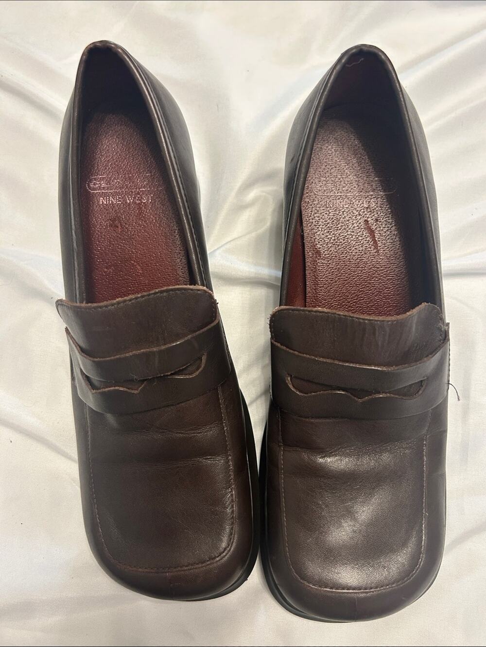 Nine West Dark Brown Leather Platform Loafers